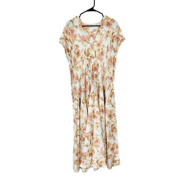 Vince Floral Print Plisse V-Neck Cap Sleeve Midi Dress Plus Size 1X NWT - Picture 2 of 8